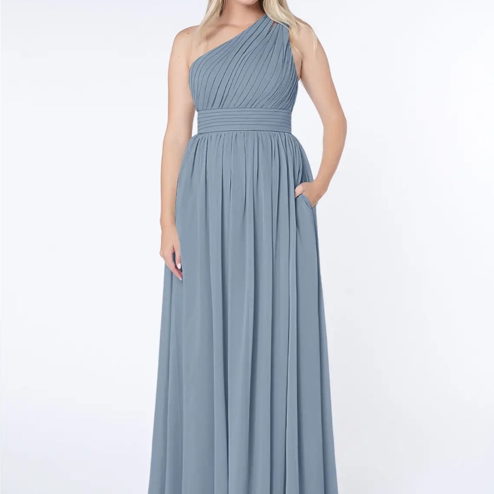 Azazie One-Shoulder Chiffon Maxi Dress in Soft Blue